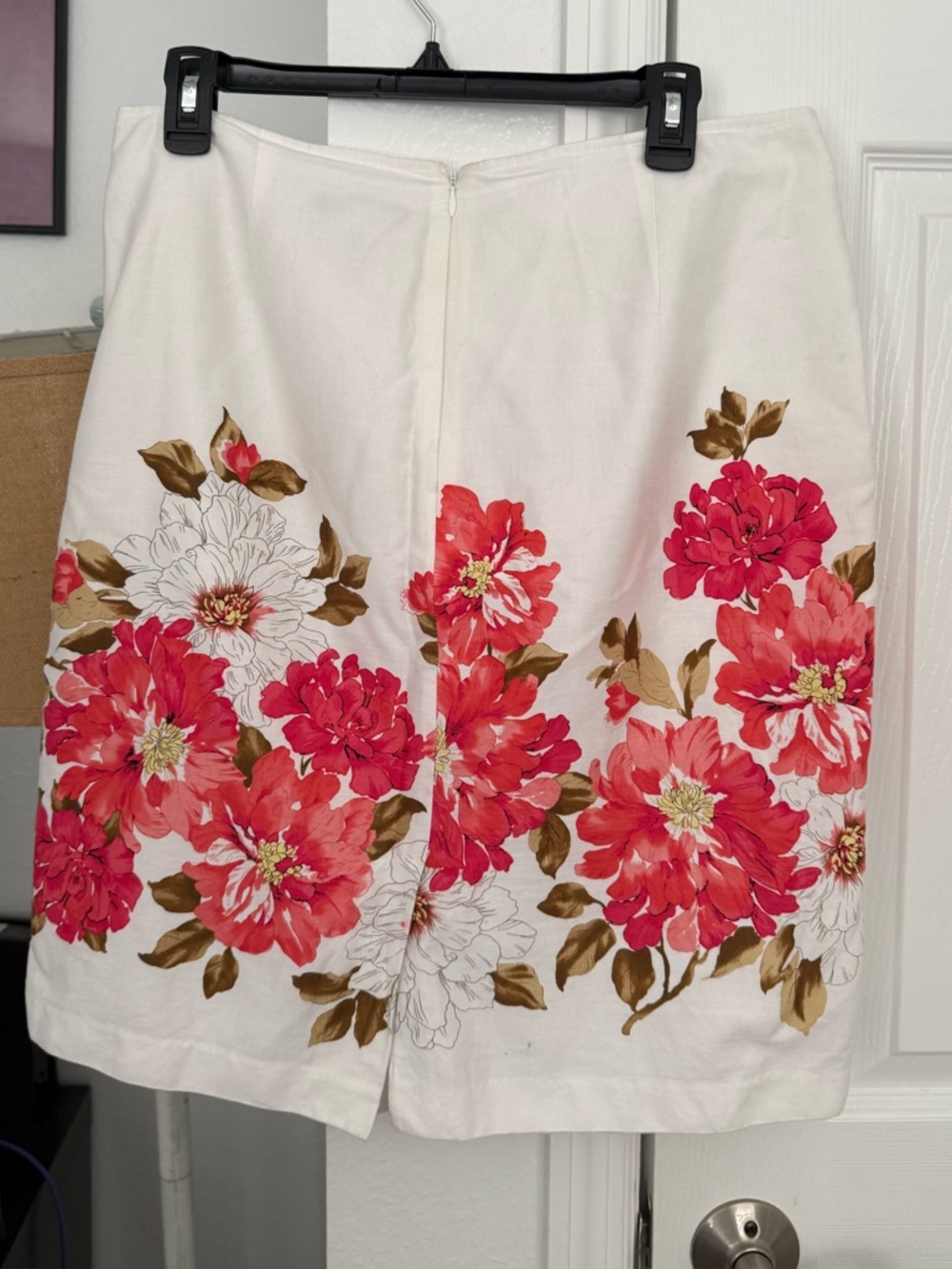 Covington Cream A-Line Skirt with Pink Floral Border - Picture 4 of 5